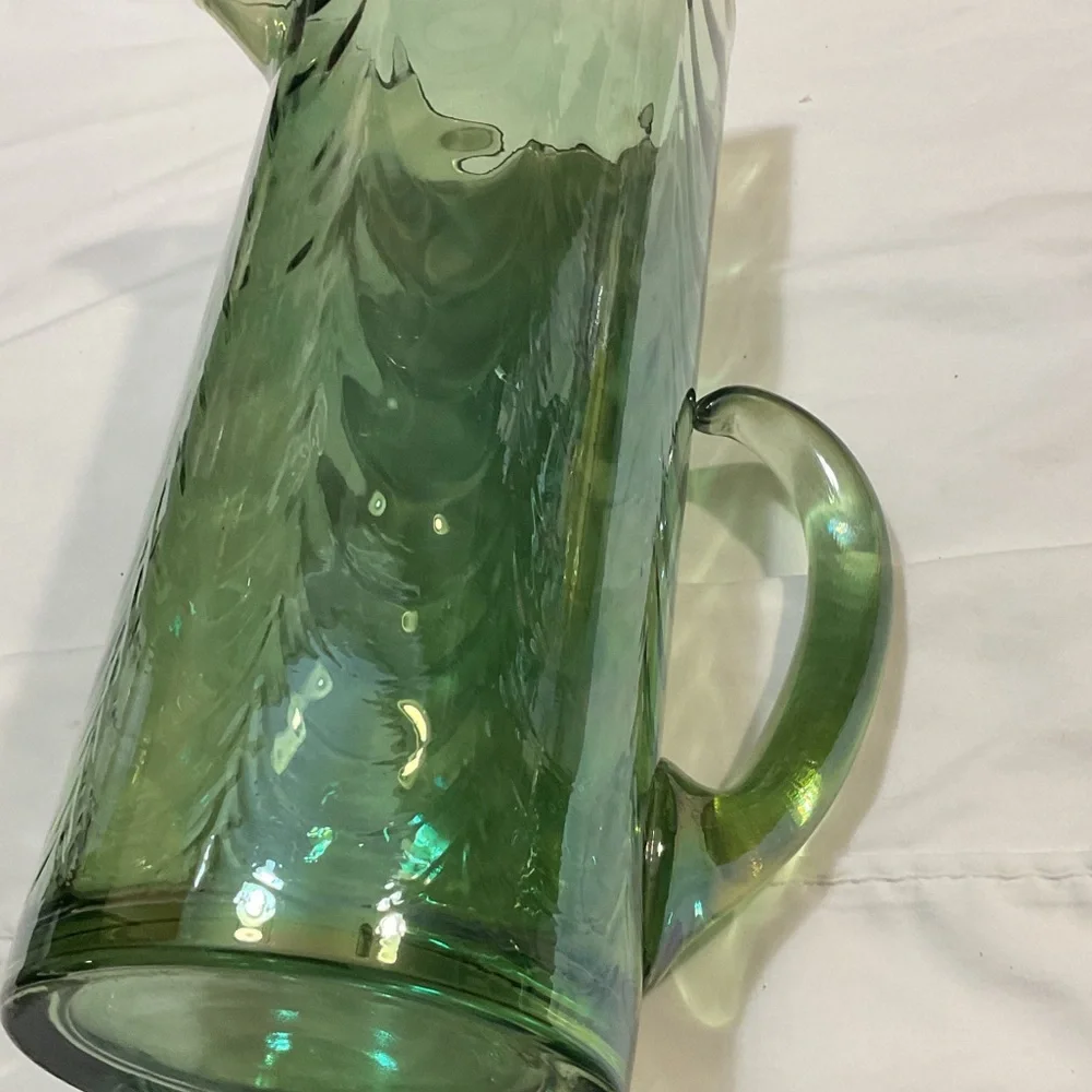 Green Glass Pitcher with Handle